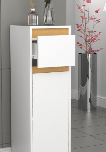 VCM NORDIC Malira badevrelseskab Midi, m. 1 lge, 1 skuffe, 1 hylde - hvid/natur melamin