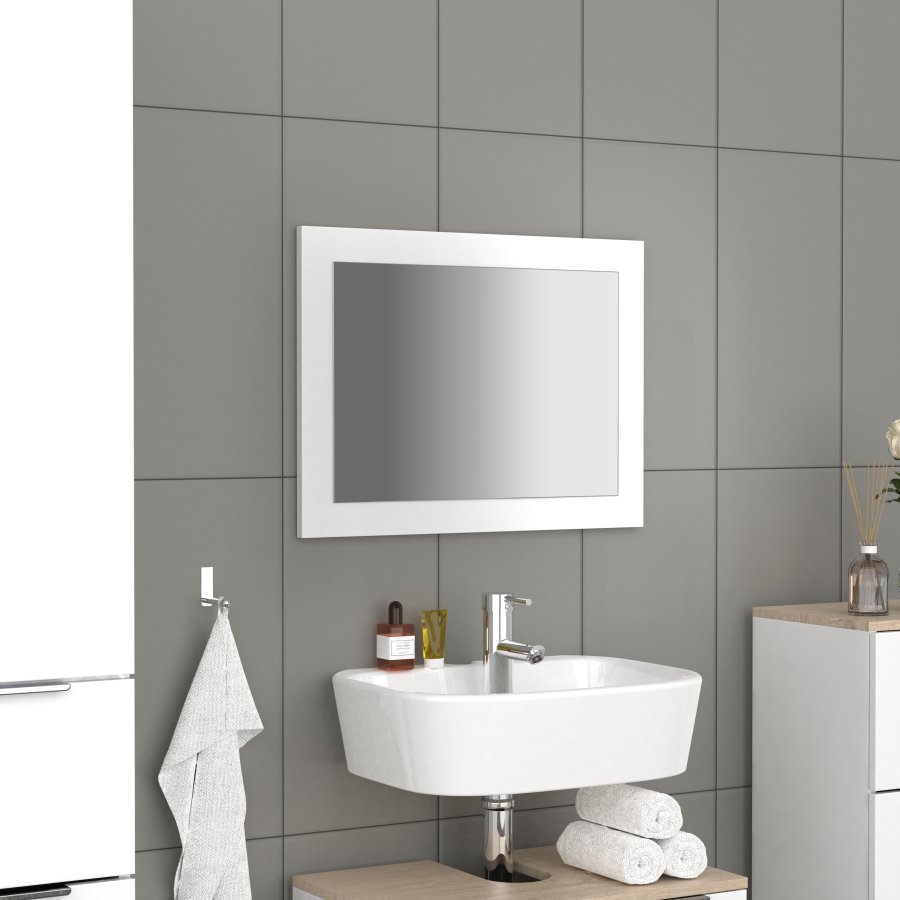 VCM NORDIC Malira badevrelsesspejl, rektangulr - spejlglas og hvid tr (45x60)