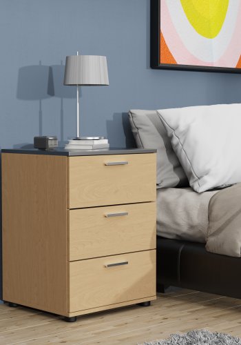 VCM NORDIC Testalo sengebord, m. 3 skuffer - natur/antracitgr tr (46x42)