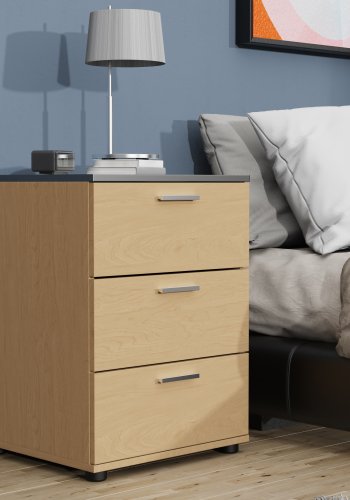 VCM NORDIC Testalo sengebord, m. 3 skuffer - natur/antracitgr tr (46x42)