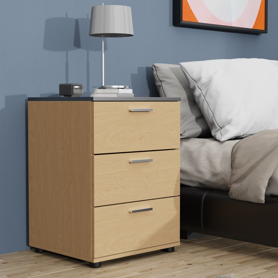 VCM NORDIC Testalo sengebord, m. 3 skuffer - natur/antracitgr tr (46x42)