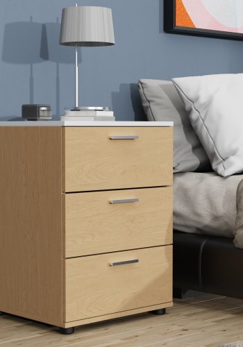 VCM NORDIC Testalo sengebord, m. 3 skuffer - natur/hvid tr (46x42)