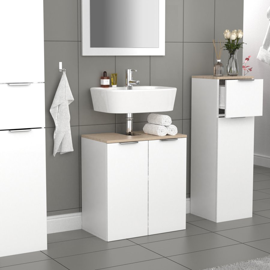 VCM NORDIC Donali badevrelsesunderskab til hndvask, m. 2 lger - hvid/natur melamin