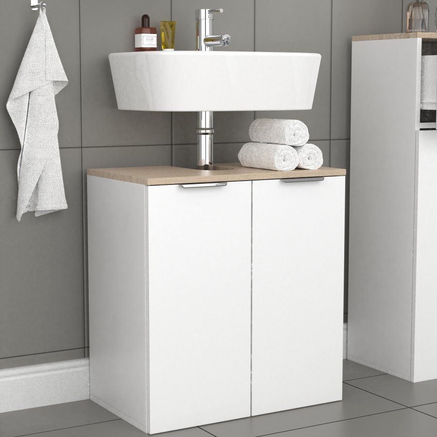 VCM NORDIC Donali badevrelsesunderskab til hndvask, m. 2 lger - hvid/natur melamin