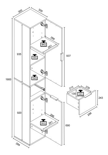 VCM NORDIC Donali badevrelseskab Hj, m. 2 lger, 1 skuffe, 3 hylder - hvid/natur melamin