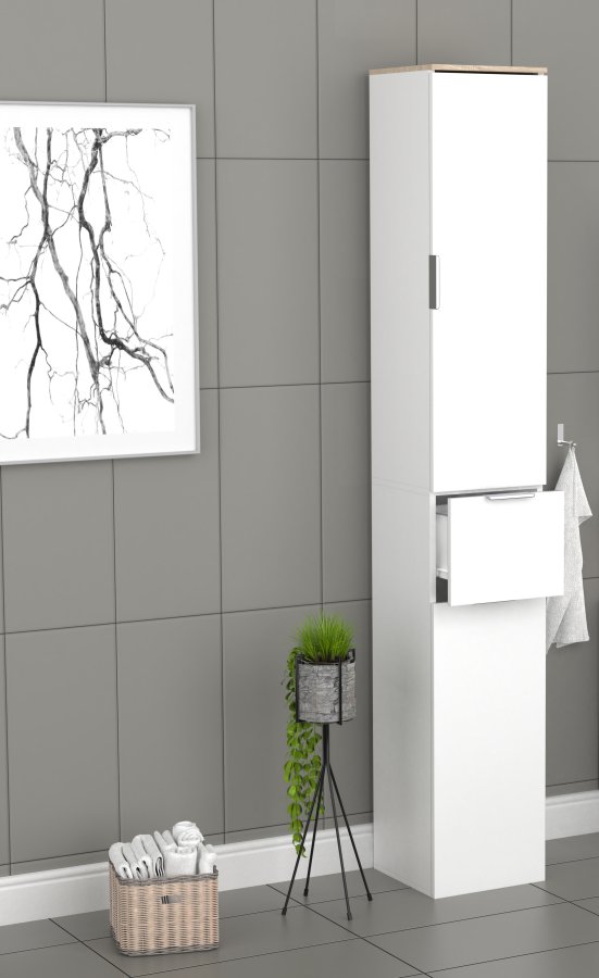 VCM NORDIC Donali badevrelseskab Hj, m. 2 lger, 1 skuffe, 3 hylder - hvid/natur melamin