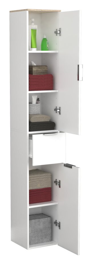 VCM NORDIC Donali badevrelseskab Hj, m. 2 lger, 1 skuffe, 3 hylder - hvid/natur melamin