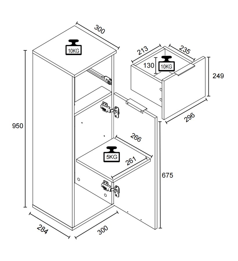 VCM NORDIC Donali badevrelseskab Midi, m. 1 lge, 1 skuffe, 1 hylde - hvid/natur melamin