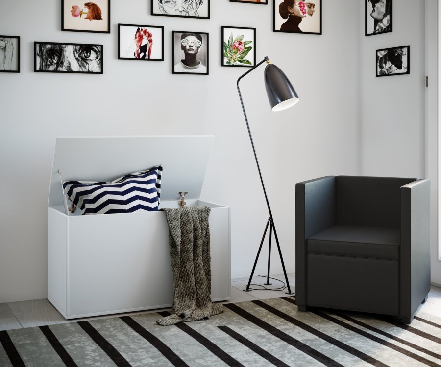 VCM NORDIC Bendola opbevaringskasse, m. lg, rektangulr - hvid tr (82x44)