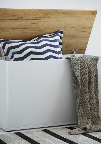 VCM NORDIC Bendola opbevaringskasse, m. lg, rektangulr - hvid/natur tr (82x44)