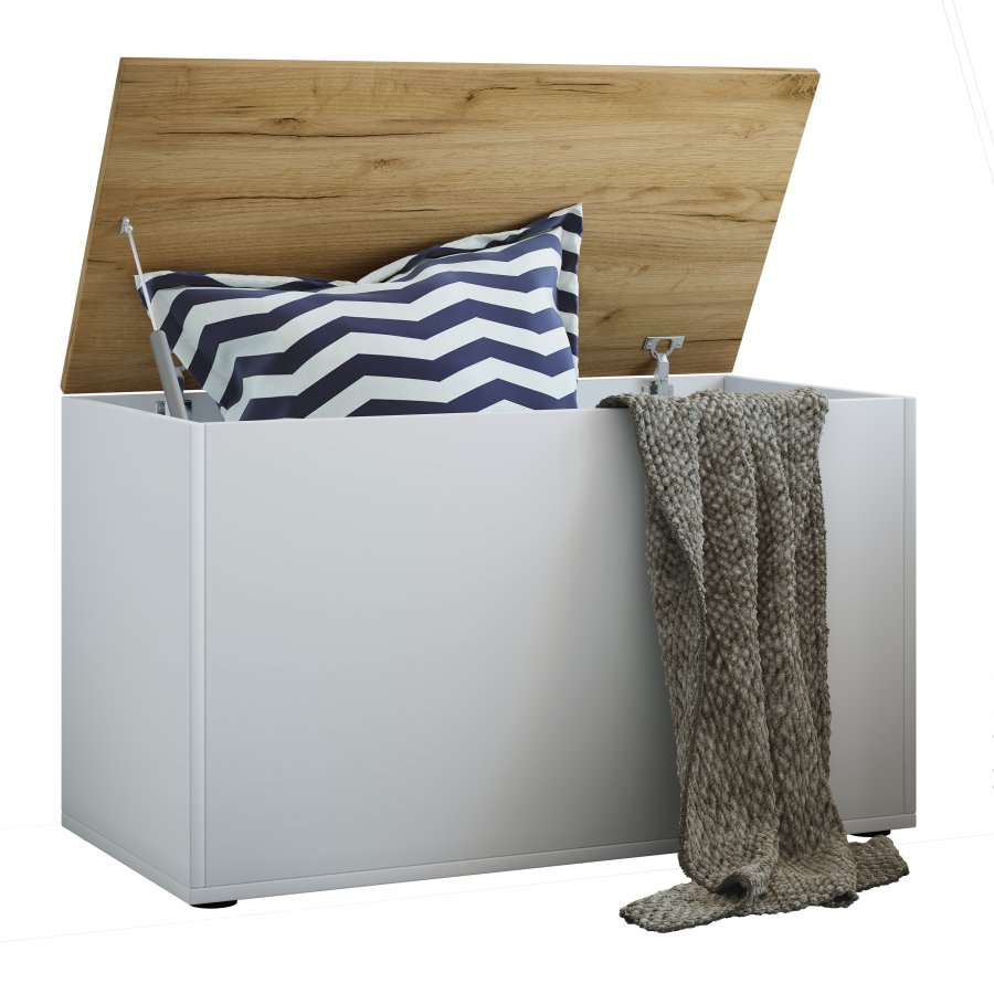 VCM NORDIC Bendola opbevaringskasse, m. lg, rektangulr - hvid/natur tr (82x44)