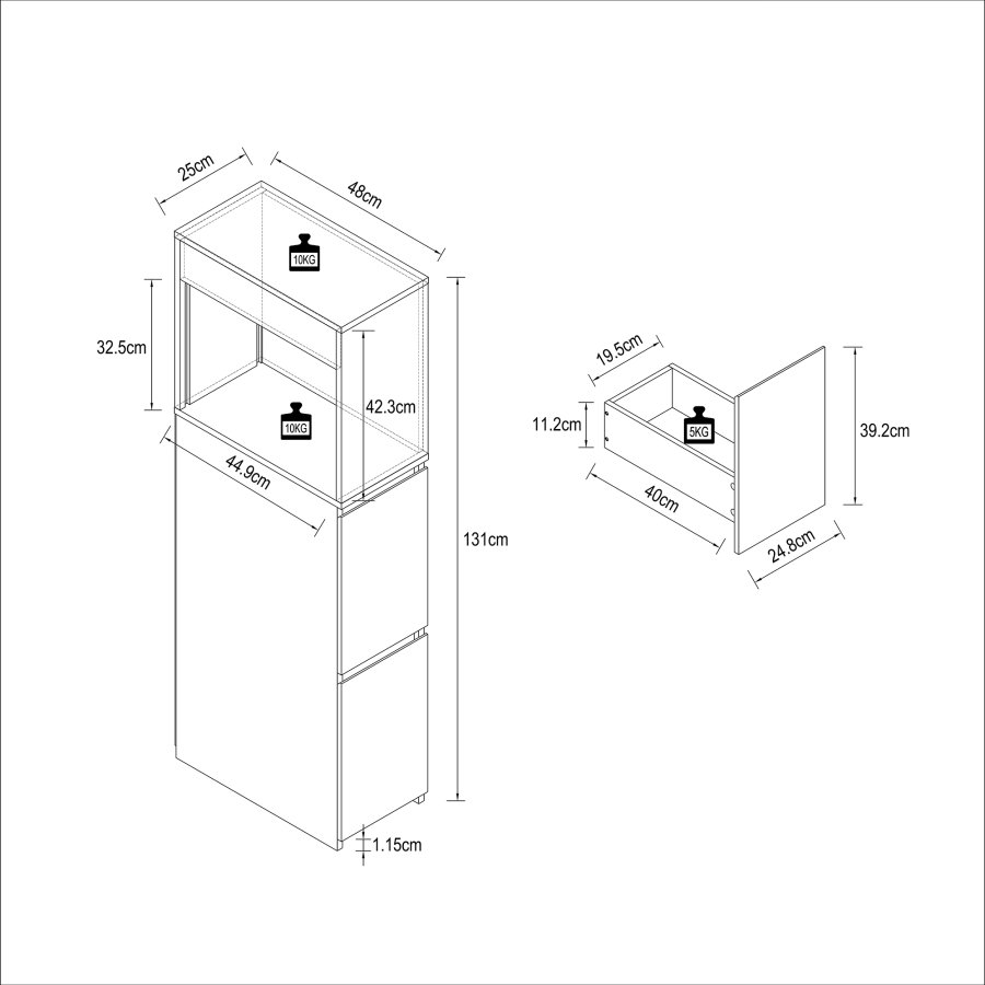 VCM NORDIC Tasalo rumdeler badevrelsesskab, m. 1 rullelge, 2 skuffer - natur tr