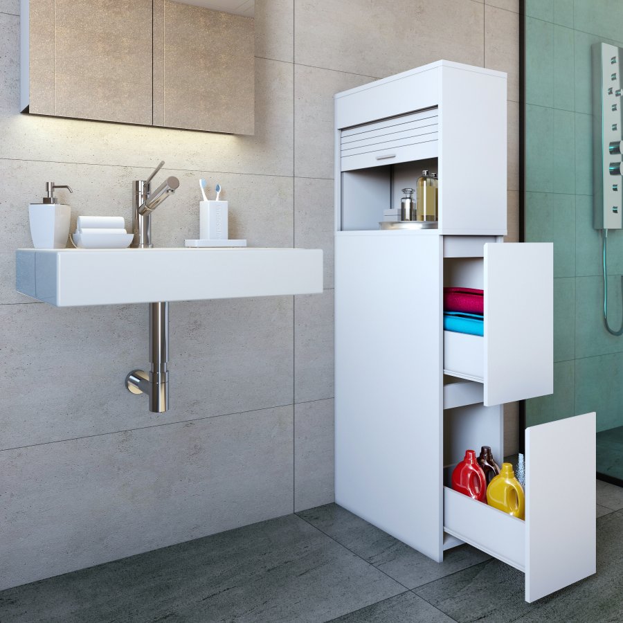 VCM NORDIC Tasalo rumdeler badevrelsesskab, m. 1 rullelge, 2 skuffer - hvid tr