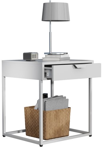 VCM NORDIC Flokas S sengebord, m. 1 skuffe - hvid metal (43x41)