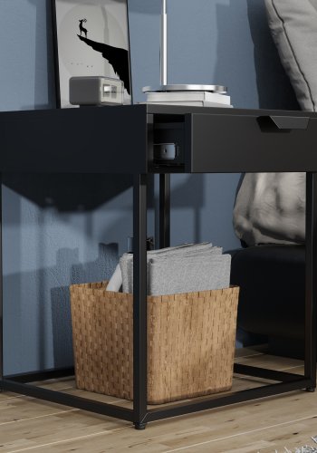 VCM NORDIC Flokas S sengebord, m. 1 skuffe - sort metal (43x41)