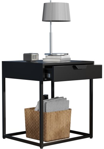 VCM NORDIC Flokas S sengebord, m. 1 skuffe - sort metal (43x41)