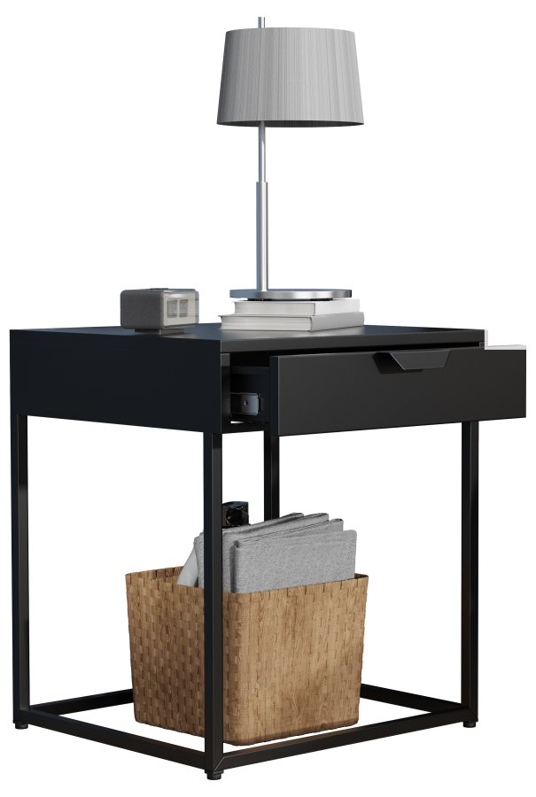 VCM NORDIC Flokas S sengebord, m. 1 skuffe - sort metal (43x41)