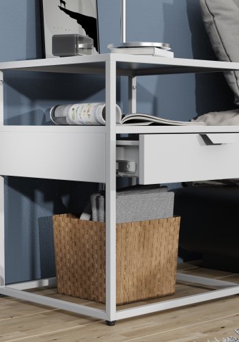 VCM NORDIC Flokas M sengebord, m. 1 bent rum og 1 skuffe - hvid metal (45x40)