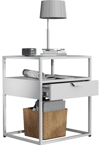 VCM NORDIC Flokas M sengebord, m. 1 bent rum og 1 skuffe - hvid metal (45x40)