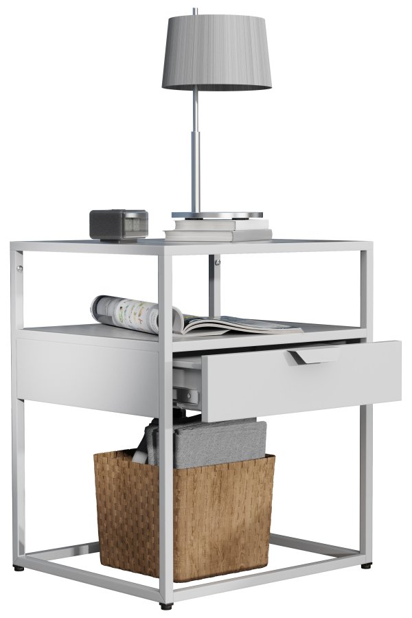 VCM NORDIC Flokas M sengebord, m. 1 bent rum og 1 skuffe - hvid metal (45x40)