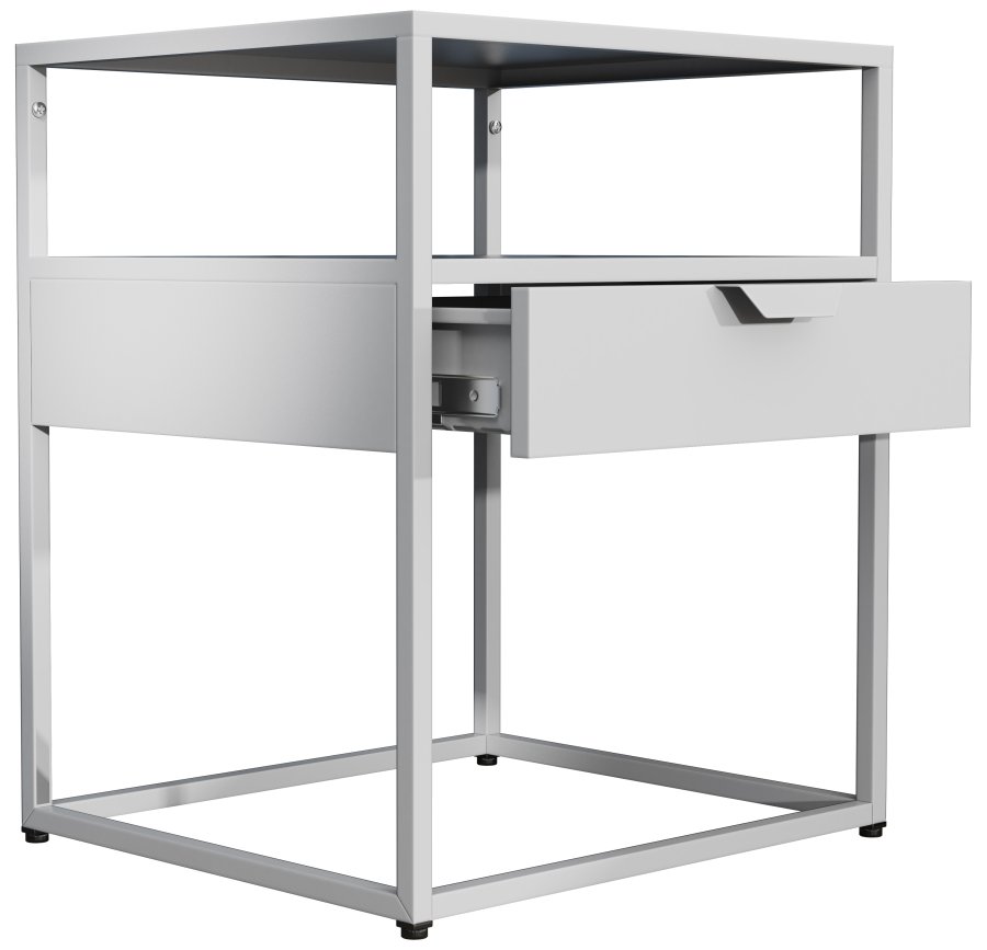 VCM NORDIC Flokas M sengebord, m. 1 bent rum og 1 skuffe - hvid metal (45x40)