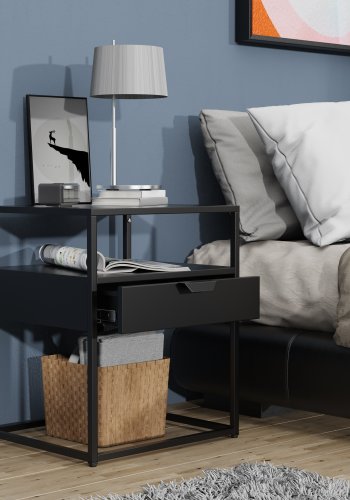 VCM NORDIC Flokas M sengebord, m. 1 bent rum og 1 skuffe - sort metal (45x40)