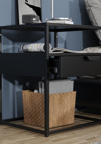 VCM NORDIC Flokas M sengebord, m. 1 bent rum og 1 skuffe - sort metal (45x40)