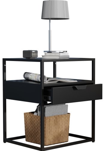 VCM NORDIC Flokas M sengebord, m. 1 bent rum og 1 skuffe - sort metal (45x40)