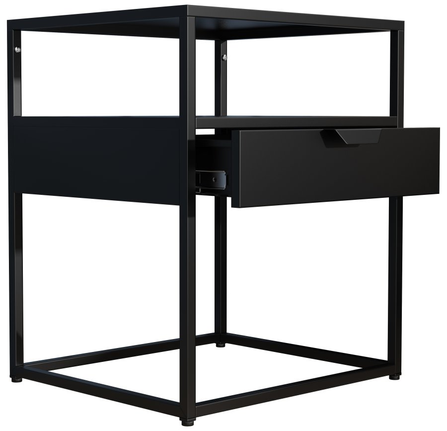 VCM NORDIC Flokas M sengebord, m. 1 bent rum og 1 skuffe - sort metal (45x40)