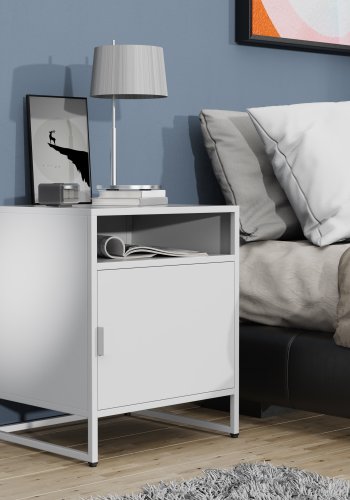 VCM NORDIC Flokas L sengebord, m. 1 bent rum og 1 lge - hvid metal (45x40)