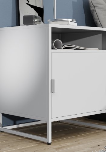 VCM NORDIC Flokas L sengebord, m. 1 bent rum og 1 lge - hvid metal (45x40)