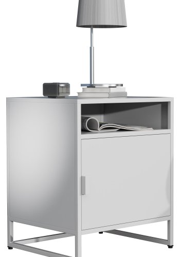 VCM NORDIC Flokas L sengebord, m. 1 bent rum og 1 lge - hvid metal (45x40)