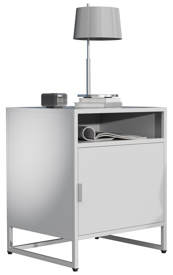 VCM NORDIC Flokas L sengebord, m. 1 bent rum og 1 lge - hvid metal (45x40)