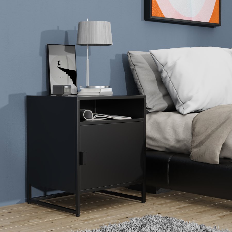 VCM NORDIC Flokas L sengebord, m. 1 bent rum og 1 lge - sort metal (45x40)