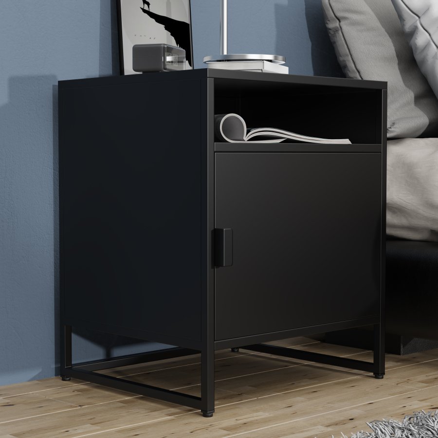 VCM NORDIC Flokas L sengebord, m. 1 bent rum og 1 lge - sort metal (45x40)