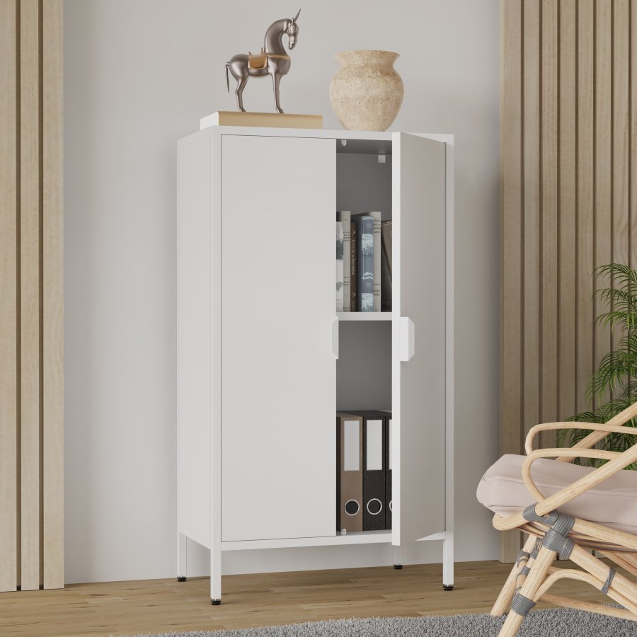 VCM NORDIC Flokas M skab, m. 2 lger og 1 hylde - hvid stl