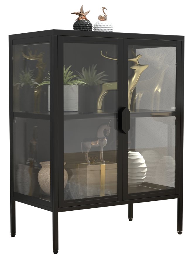 VCM NORDIC Floka S vitrineskab, m. 2 lger og 1 hylde - glas og sort stl