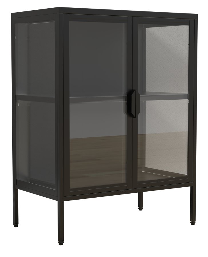 VCM NORDIC Floka S vitrineskab, m. 2 lger og 1 hylde - glas og sort stl