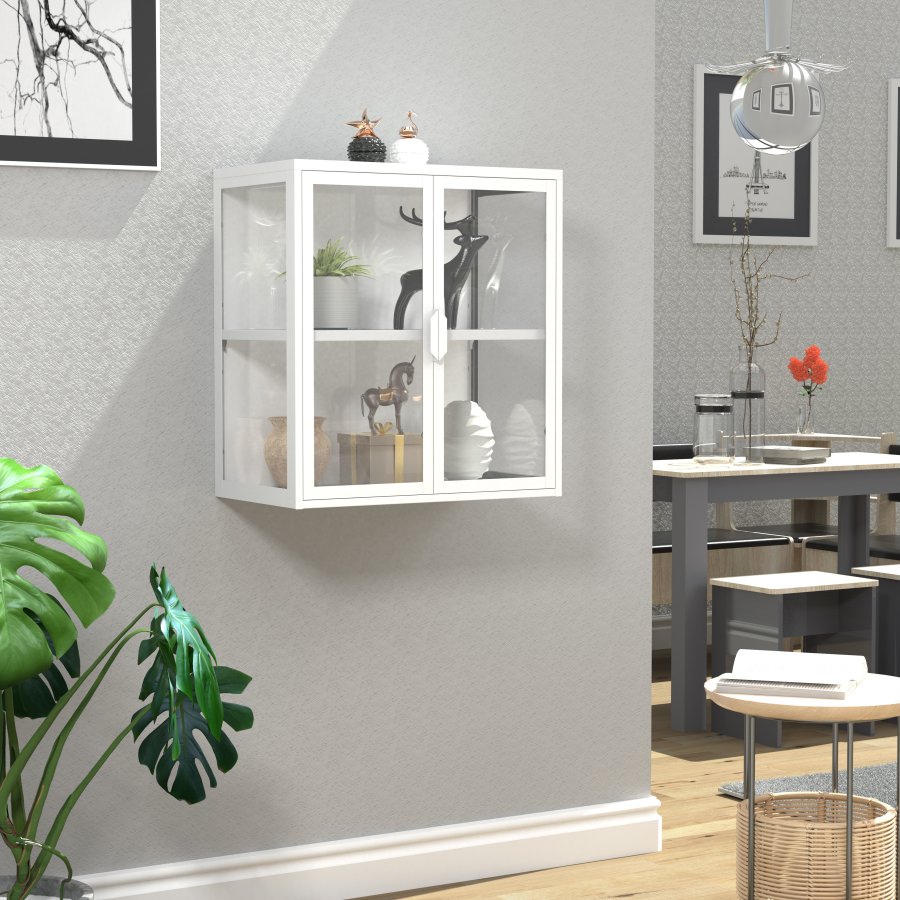 VCM NORDIC Flokas S vgskab, m. 2 lger og 1 hylde - glas og hvid stl