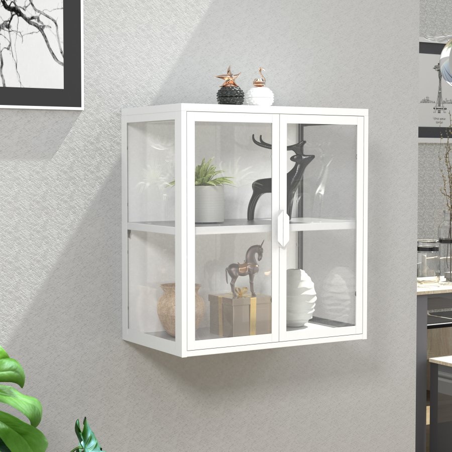 VCM NORDIC Flokas S vgskab, m. 2 lger og 1 hylde - glas og hvid stl