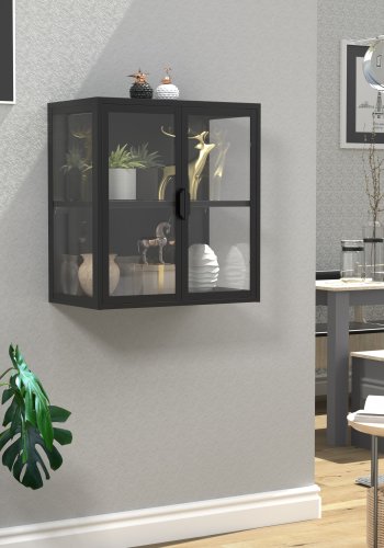 VCM NORDIC Flokas S vgskab, m. 2 lger og 1 hylde - glas og sort stl