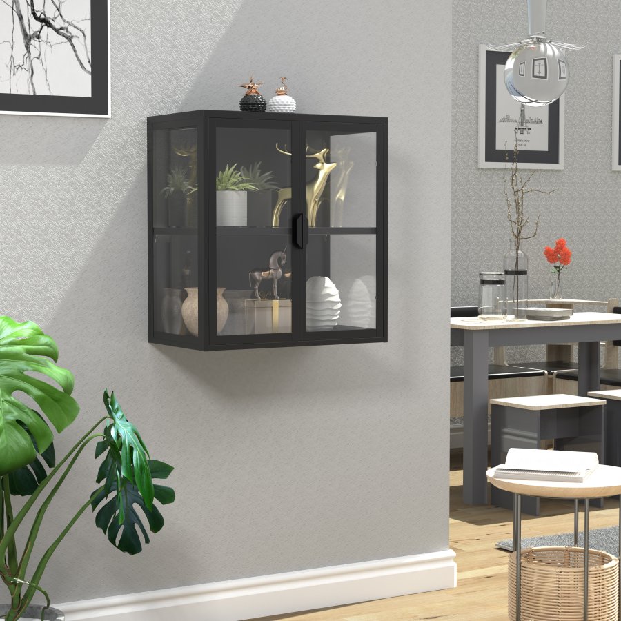 VCM NORDIC Flokas S vgskab, m. 2 lger og 1 hylde - glas og sort stl