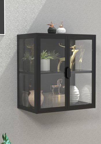 VCM NORDIC Flokas S vgskab, m. 2 lger og 1 hylde - glas og sort stl