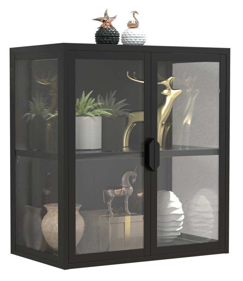 VCM NORDIC Flokas S vgskab, m. 2 lger og 1 hylde - glas og sort stl