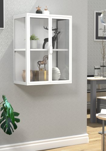 VCM NORDIC Flokas M vgskab, m. 2 lger og 1 hylde - glas og hvid stl