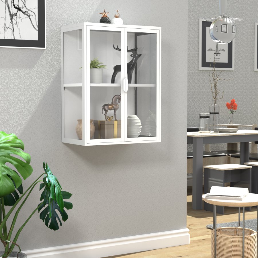 VCM NORDIC Flokas M vgskab, m. 2 lger og 1 hylde - glas og hvid stl