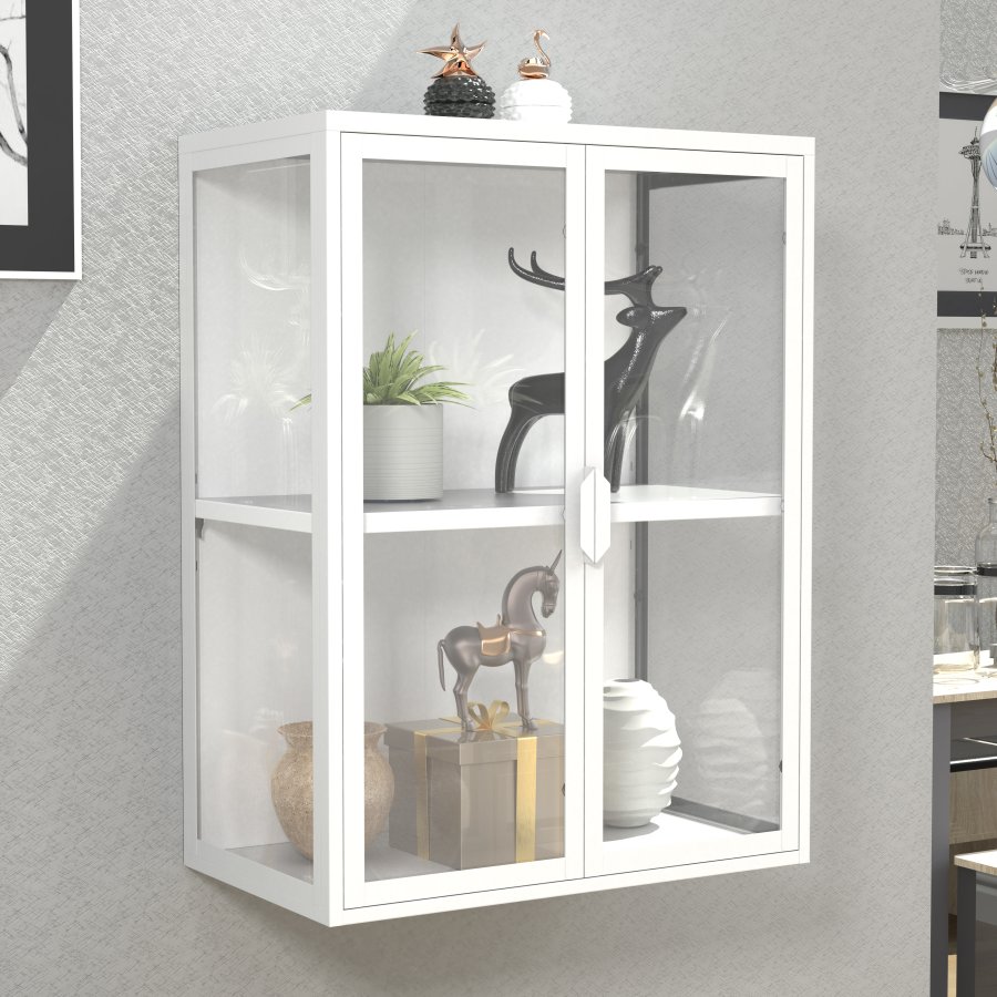 VCM NORDIC Flokas M vgskab, m. 2 lger og 1 hylde - glas og hvid stl