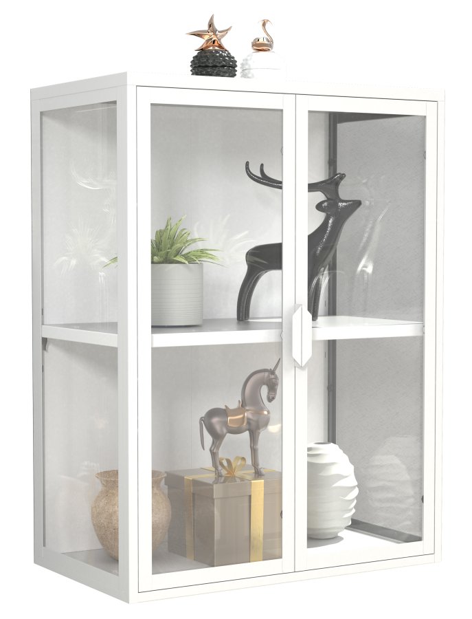 VCM NORDIC Flokas M vgskab, m. 2 lger og 1 hylde - glas og hvid stl