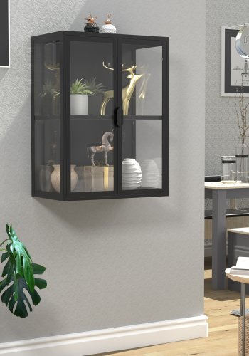 VCM NORDIC Flokas M vgskab, m. 2 lger og 1 hylde - glas og sort stl