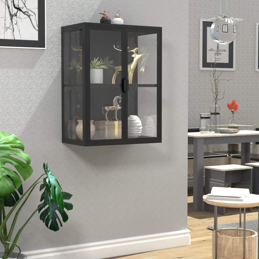 VCM NORDIC Flokas M vgskab, m. 2 lger og 1 hylde - glas og sort stl